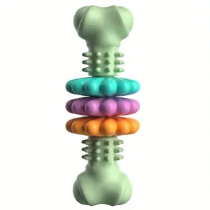 TPR dog chew toy bone shaped molar toy with colorful rings for pet teeth cleaning and playing