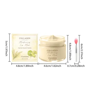 Vista detallada de la mascarilla labial hidratante de colágeno Viareline con caja y pincel.