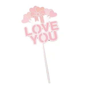 Elegante roze hart strik 'Love You' taarttopper voor romantische Valentijnsdag decor