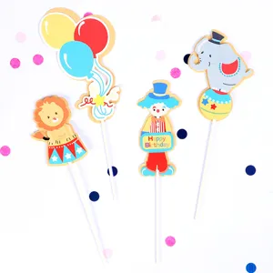 Circusthema Happy Birthday taarttopper set met clown leeuw olifant ballonnen decoratie
