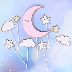 Dreamy pink moon and star cake topper set for baby shower parties