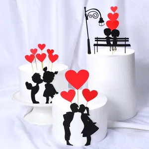 Romantisch Kussend Koppel Hart Taarttopper Set Papier Silhouet Voor Valentijnsdag Bruiloft Verjaardag Feest Taart Decoratie