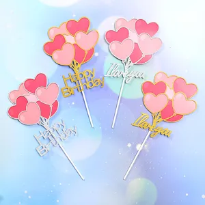 Glitter Heart Balloon Cake Topper Happy Birthday I Love You Pattern Paper Cake Insert For Valentine Day Birthday Party Decoration