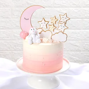 Moon Star Cloud Cake Topper Birthday Party Decoration Paper Cake Inserts For Kids Baby Shower Baking Decorating Supplies
