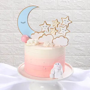 Dreamy blue moon and gold star cake toppers set for birthday party cake decoration