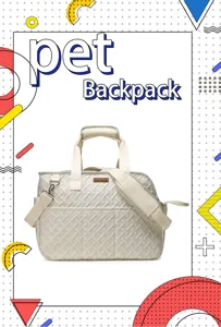 Portable quilted pet carrier bag with shoulder strap for outdoor travel and daily walking use