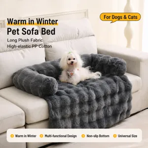Winter Warm Plush Pet Sofa Bed Washable Anti-Slip Cat Dog Sleep Mat Deep Gray Flannel PP Cotton Thickened Pet Bed