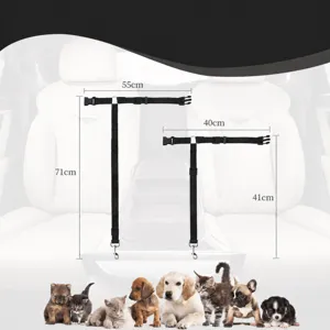 Adjustable pet car safety belt detail view, durable nylon dog tether for back seat travel.