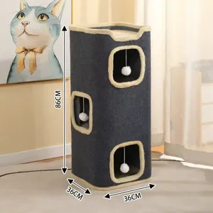 Tall vertical cat tree scratching post condo tower with sisal and plush for indoor cats