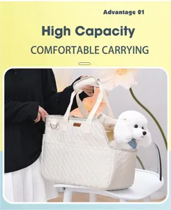 Portable pet carrier bag detail view showing woven texture design and comfortable handle.