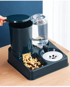 Pet automatic feeder detail showcasing gravity food storage and water bottle design.