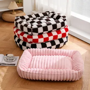 Letto per animali domestici in morbido peluche caldo cuccia per gatti e cani design rosa e a quadri