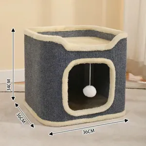 Winter warm cube cat house and scratching board multi-functional indoor pet villa bed