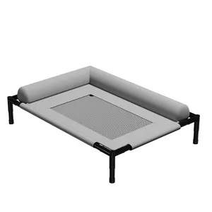 Elevated pet bed featuring breathable mesh and comfortable bolster for cats and dogs.