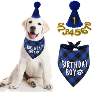 Pet Birthday Party Costume Dog Cat Birthday Hat Bandana Bowtie Festive Holiday Celebration Decoration Supplies