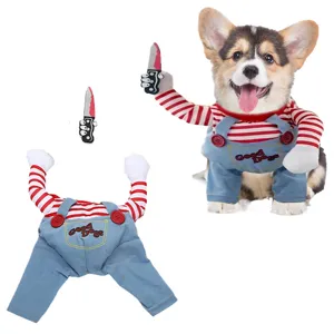 Costume drôle pour animal de compagnie petit chien Halloween cosplay avec couteau rayé