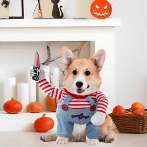Drôle de costume de chien Halloween animal de compagnie cosplay chemise rayée salopette pour chien