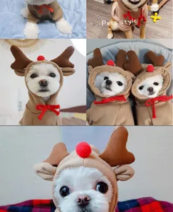 Cute Christmas reindeer pet dog hoodie, warm fleece costume with antlers for small medium dogs.