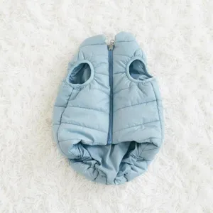 Light blue warm pet winter down vest coat for small dogs and cats, thick padded apparel