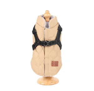 Warm quilted dog winter vest with integrated harness, thick cotton coat for small dogs, detail view.