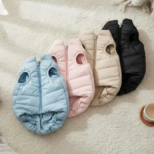 Winter warm pet thick padded vest, cute solid color dog clothes with zipper closure for small pets.