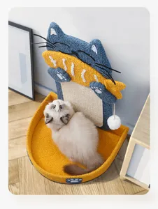 Cat scratching board and bed combo, vertical wall-mounted sisal cat scratcher for pets.