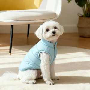 Winter warm pet thickened cotton vest for small dogs and cats, cozy blue apparel.