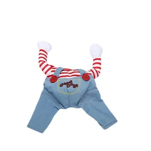 Costume drôle pour chien chemise rayée rouge salopette bleue vêtements petits animaux