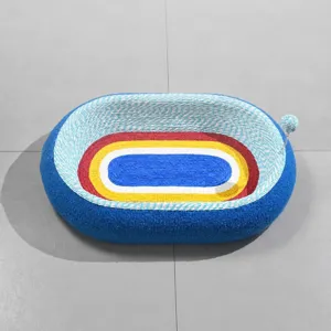 Oval cat scratcher bed large multi-color woven pet resting bowl claw sharpening toy main view
