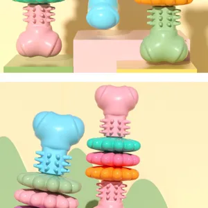 Colorful TPR dog chew toy set with bone shape and molar rings for pet dental cleaning.