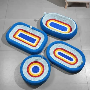 Multi-shape woven cat scratcher bed with colorful concentric design, large pet scratching pad