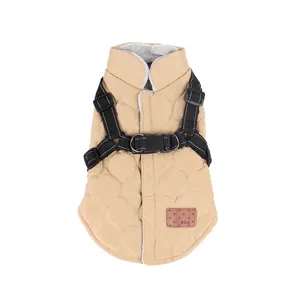 Winter warm dog coat with integrated harness, thick quilted pet vest for small dogs.