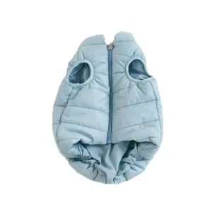 Warm winter pet vest for small dogs and cats, cozy blue padded coat with zip-up design.