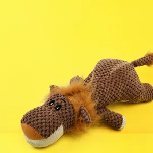 Cute plush lion dog toy, knitted interactive squeaker toy with soft PP cotton stuffing.