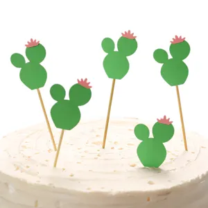 Topper per torta a forma di cactus verde con fiori rosa per decorazioni di feste