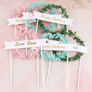 Forest Style Leaf Wreath Cake Topper Happy Birthday Sweet Love Paper Banner Decoration For Wedding Birthday Party Dessert Table Decor