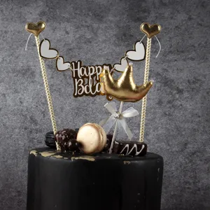 Hart Hartelijk Gefeliciteerd Taarttopper Banner Goud Glitter Letter Taart Vlag Decoratie Voor Verjaardagsfeest Dessert Benodigdheden
