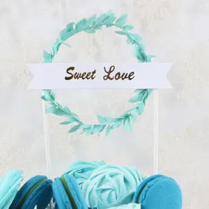 Mint green leaf wreath cake topper with golden Sweet Love banner for party decoration