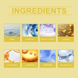 Infografica dettagliata ingredienti crema viso con componenti chiave e primi piani di texture.