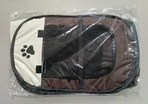 Foldable pet playpen detail view, breathable mesh tent for cats and dogs, portable fabric house.