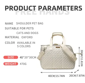 Detailed view of portable quilted oxford pet shoulder bag, lightweight and spacious design.