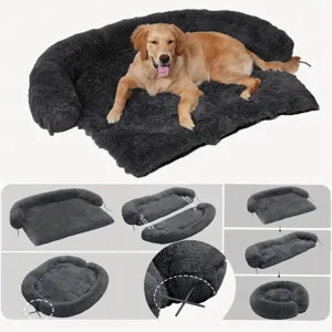 Détails du lit pour animaux en peluche transformable multifonctionnel montrant les modes pliants.