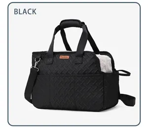 Portable black pet carrier bag with breathable mesh and spacious storage for cats and dogs.