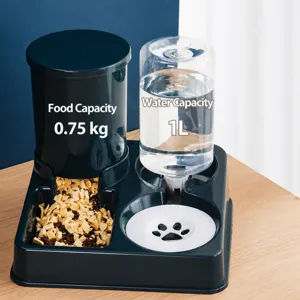 Pet Double Bowl Automatic Water And Food Feeder Cat Dog Gravity Feeding Station Plastic Pet Tableware Supplies