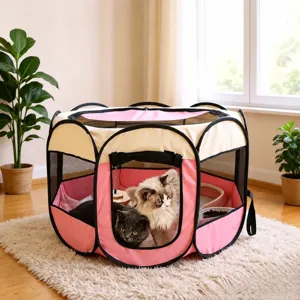 Foldable Pet Tent Oxford Cloth Breathable Mesh Octagonal Cage Portable Puppy Cat Delivery Room House