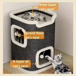 Multi-layer cat climbing frame indoor closed cat house with sisal scratcher warm.