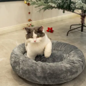 Pet Cat Dog Bed Warm Soft Plush Round Deep Sleep Winter Cozy Nesting Mat