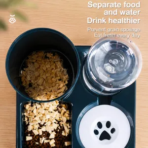 Pet double bowl automatic water and food feeder, split design for cats and dogs health.