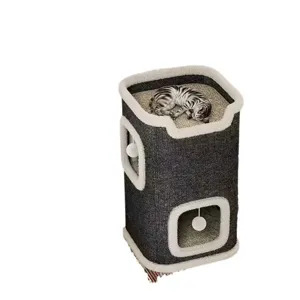 Multi-layer cat climbing frame with sisal scratcher, warm enclosed cat condo for indoor pets.