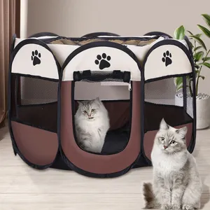 Foldable pet playpen cat tent breathable mesh puppy delivery cage portable enclosure indoor use